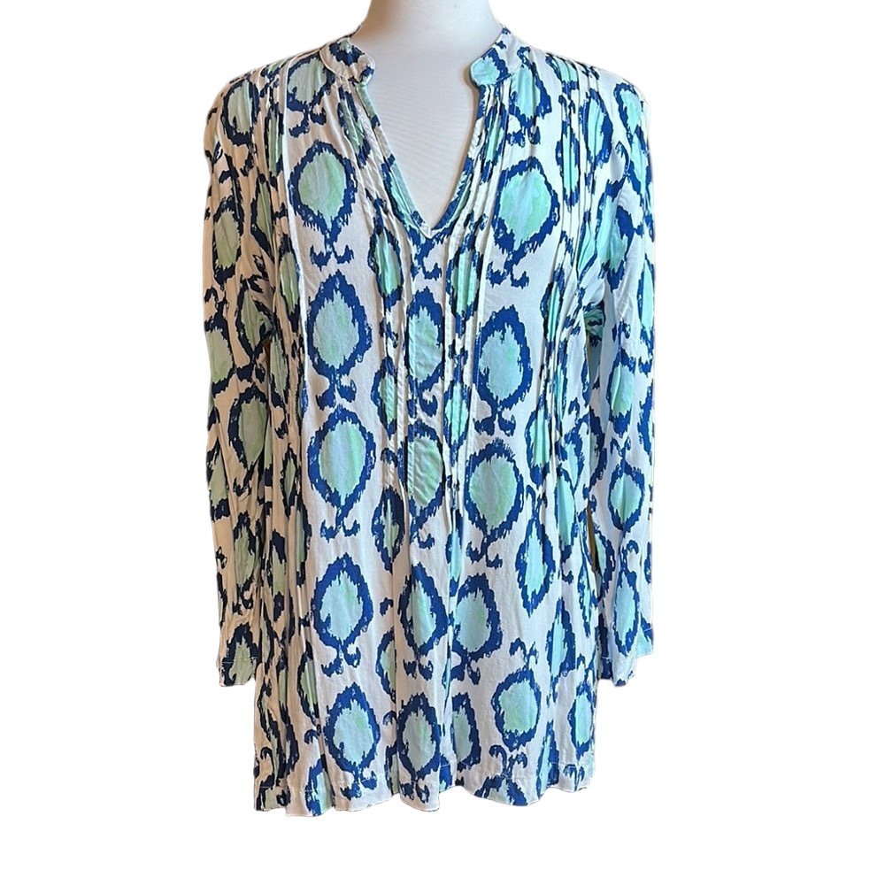 Lilly Pulitzer Sarasota Tunic – Sarasota Blue/White “Hook You In” – Size L - EUC